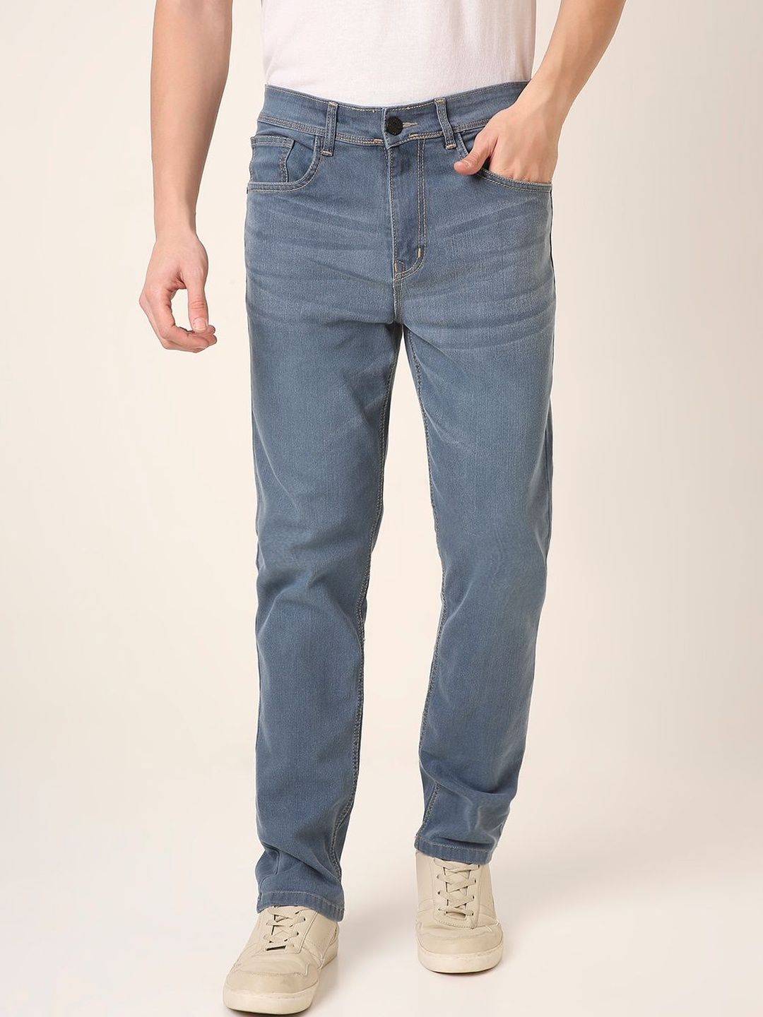 Blnk Men Straight Fit Mid-Rise Light Fade Jeans