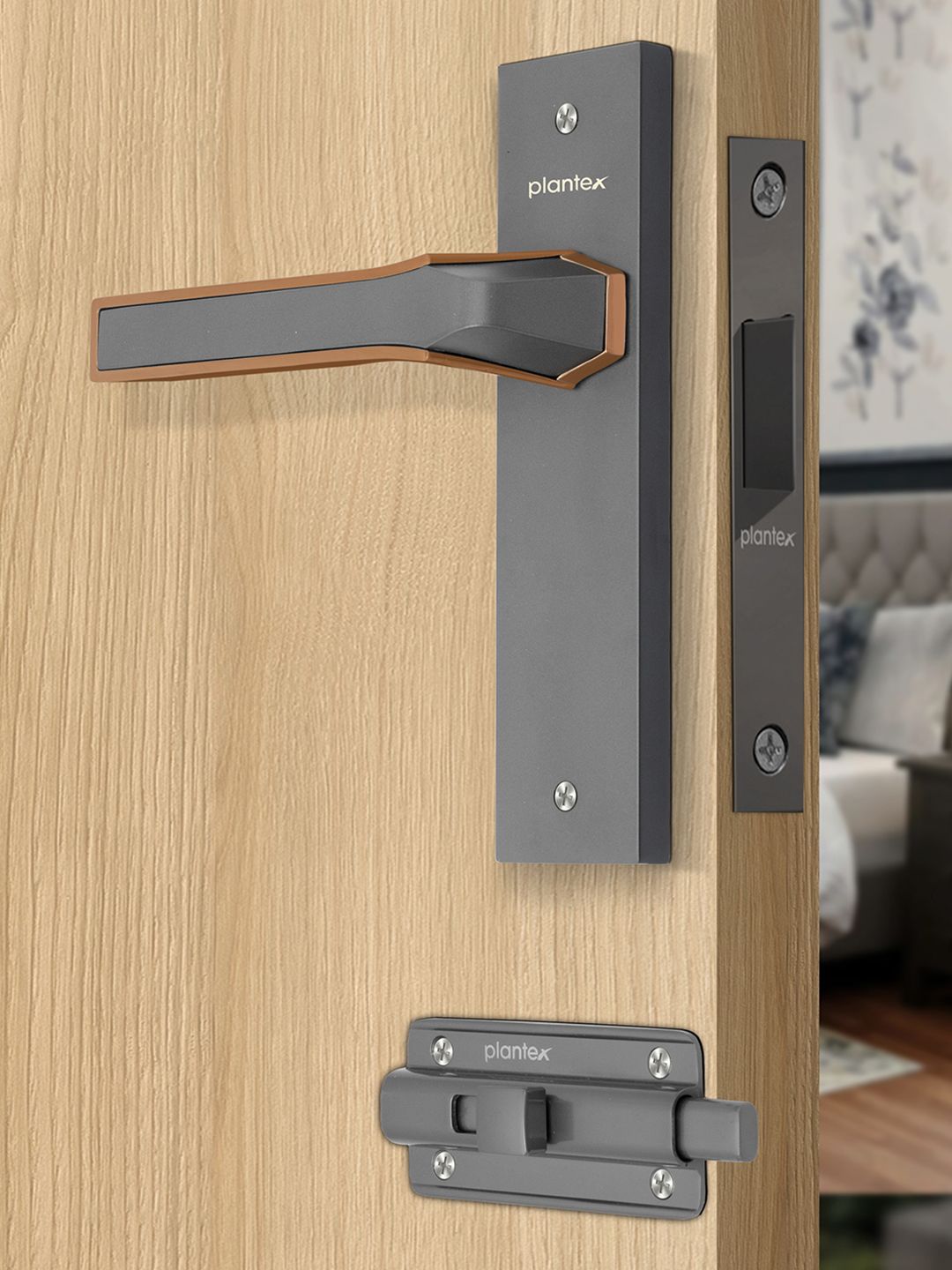 Buy Plantex Grey Push And Pull Matte Handle Door Lock - Door Lock