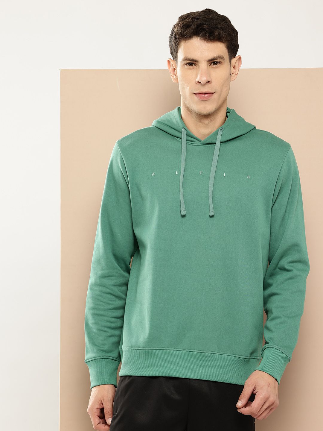Alcis Brand Logo Self Design Hooded Fleece Pullover