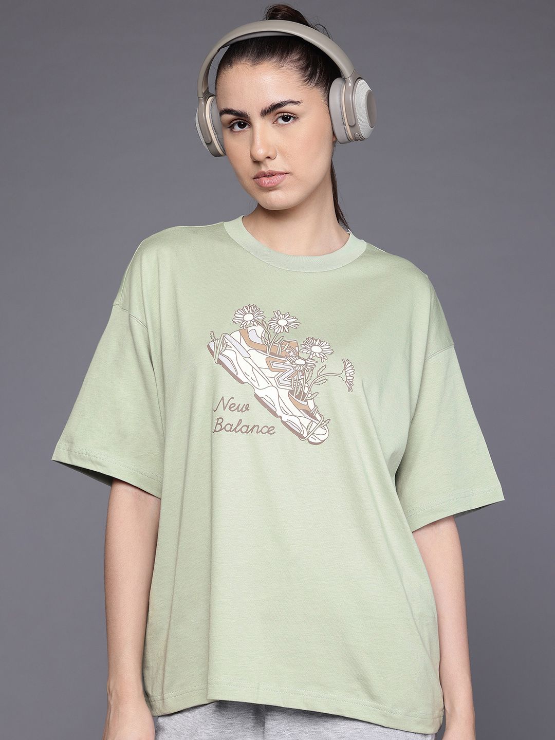 New Balance Flower Shoe Printed Drop-Shoulder Sleeves Pure Cotton T-shirt