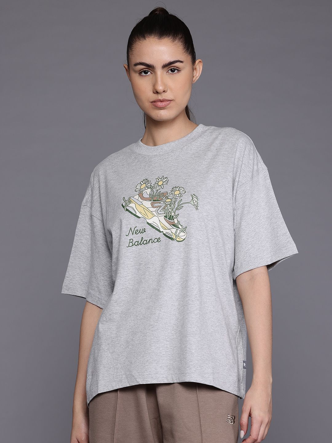 New Balance Flower Shoe Printed Drop-Shoulder Sleeves Pure Cotton T-shirt