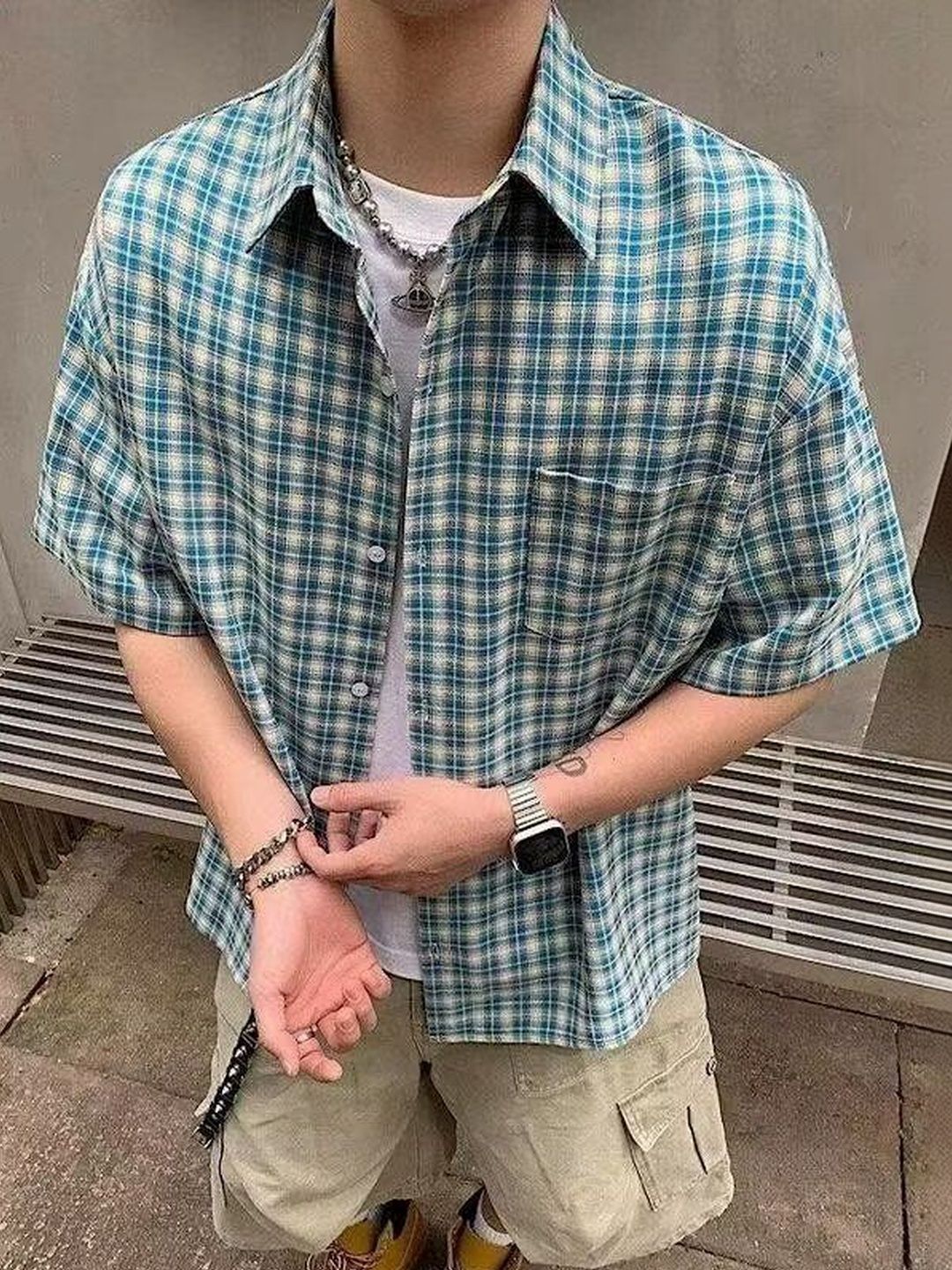 StyleCast x Revolte Men Gingham Checks Checked Casual Shirt