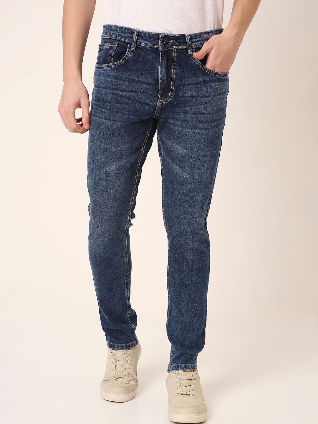 Blnk Men Slim Fit Mid-Rise Light Fade Jeans