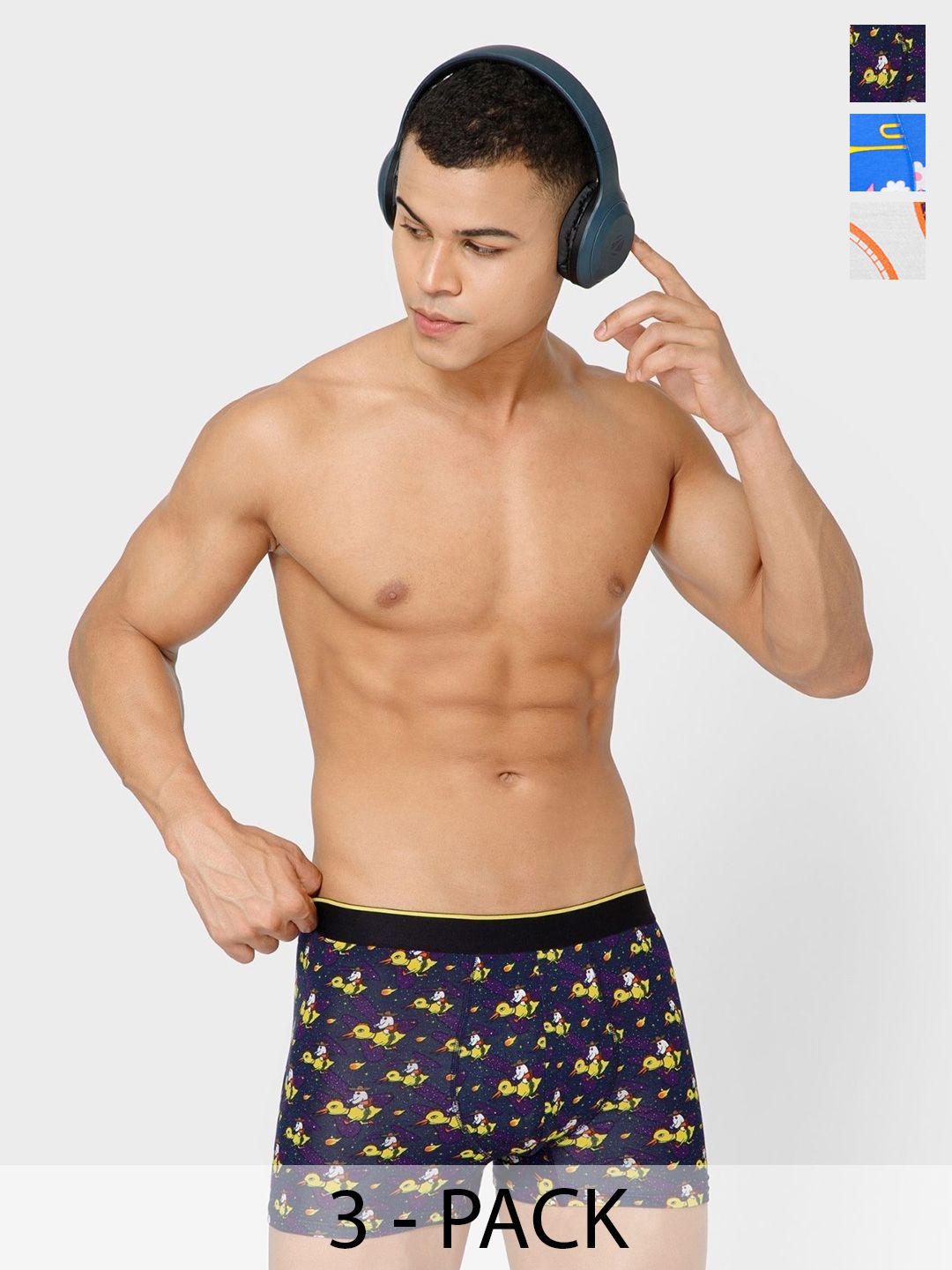 bummer Men Pack Of 3 Printed Outer Elastic Short Trunks