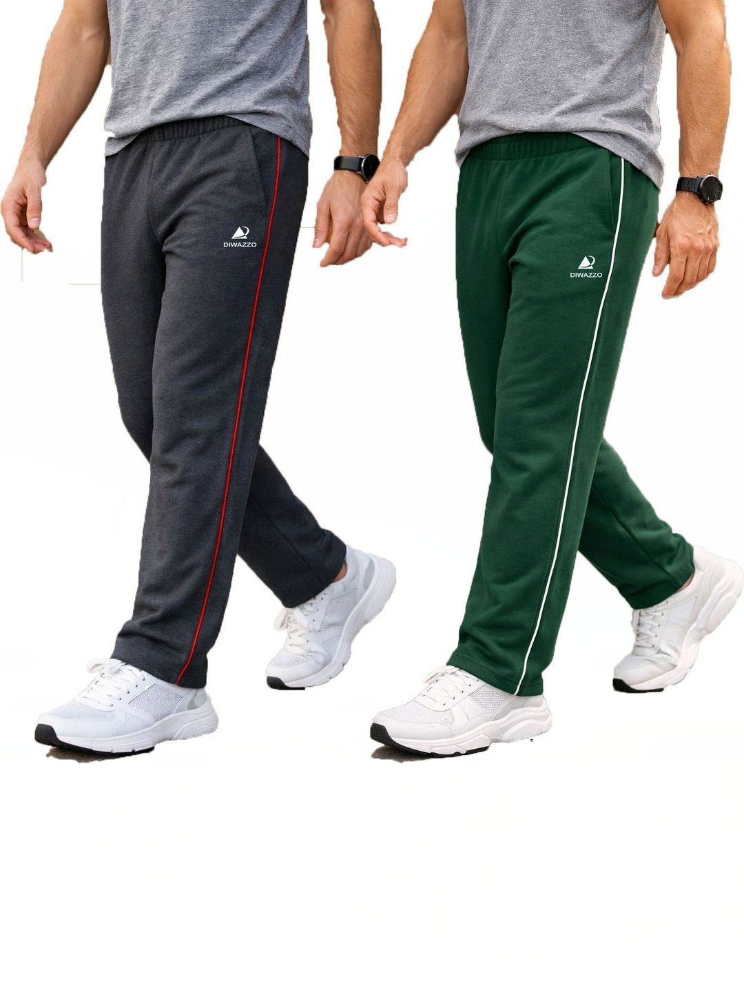 Diwazzo Men Pack Of 2 Striped Cotton Track Pants