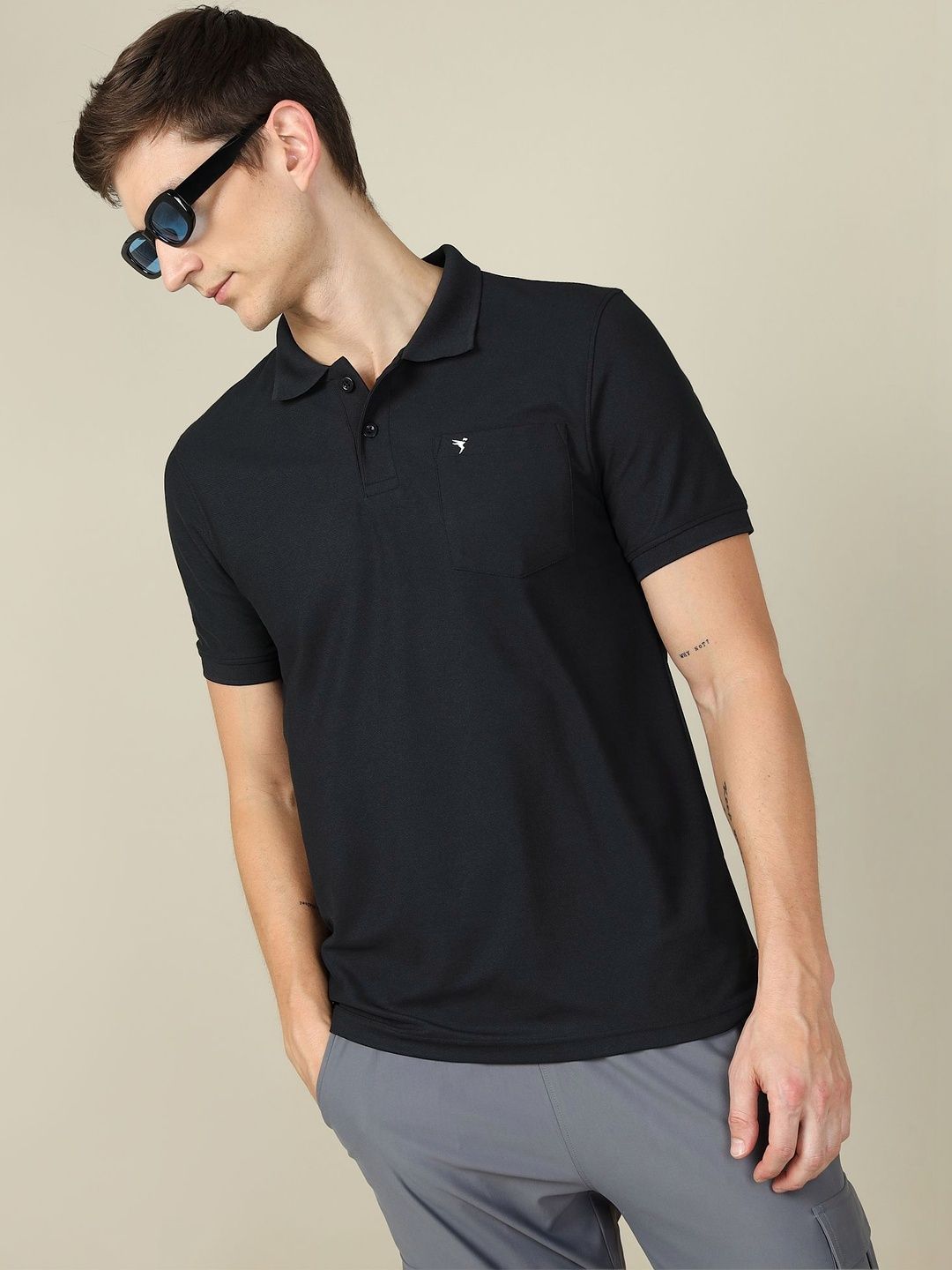 Technosport Men Polo Collar Anti Static Pockets Slim Fit T-shirt