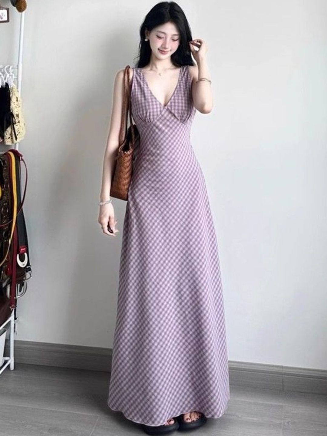 StyleCast x Revolte Checked Maxi Dress