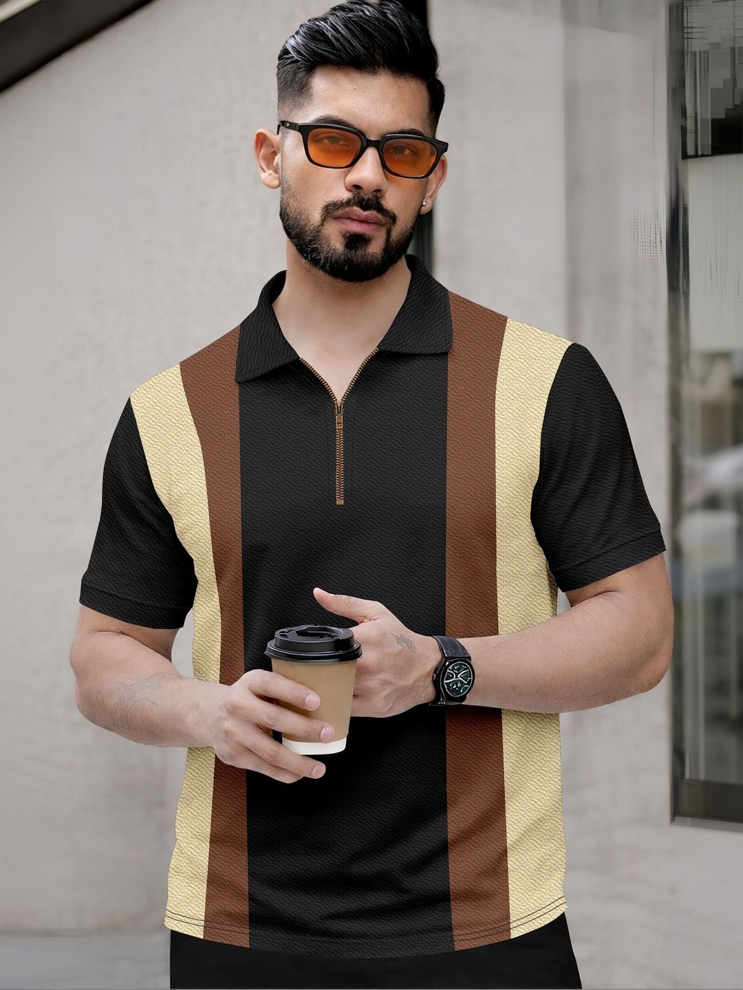 KAJARU Men Colourblocked Polo Collar T-shirt