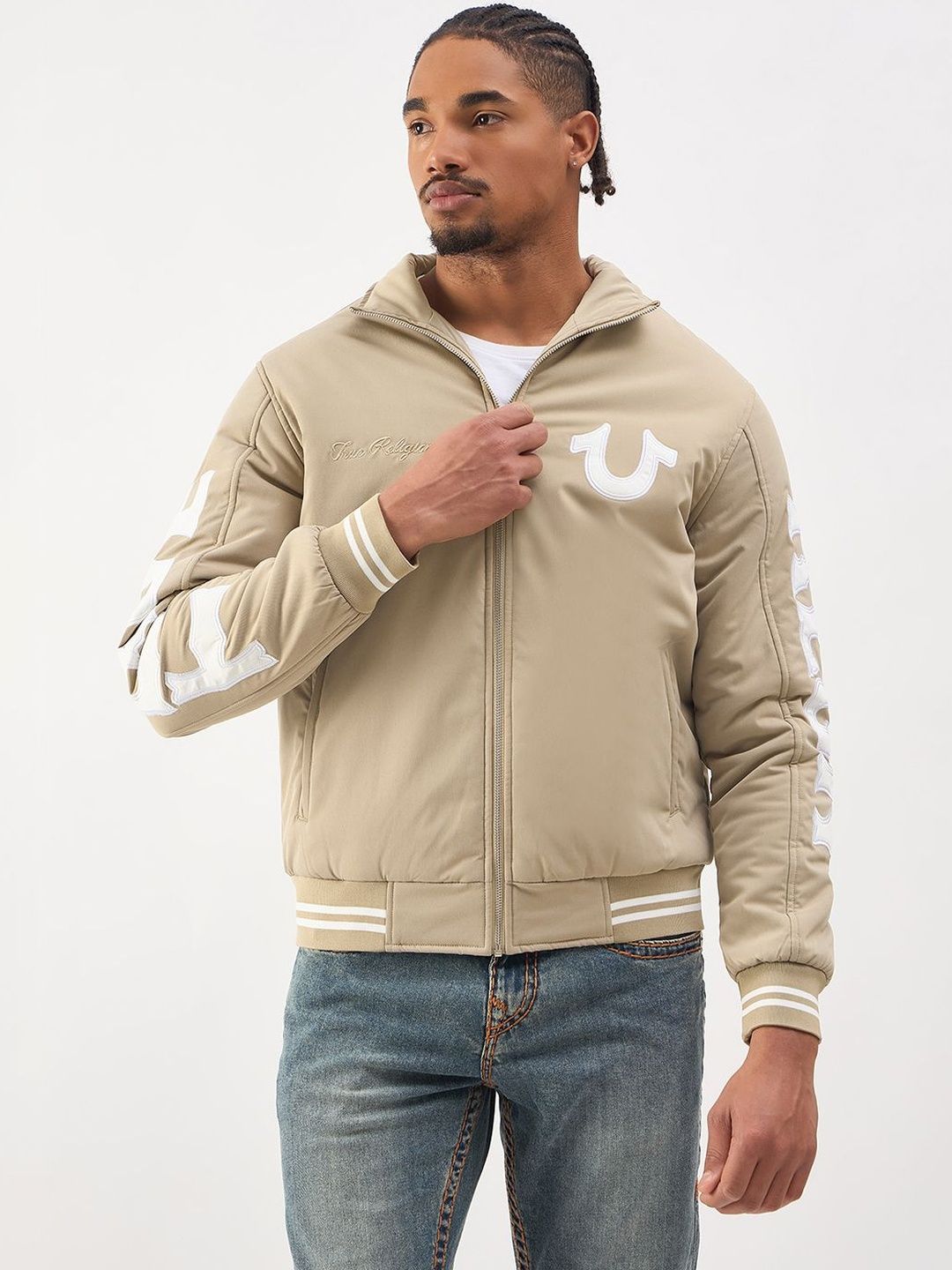 True Religion Men Beige High Neck Jacket