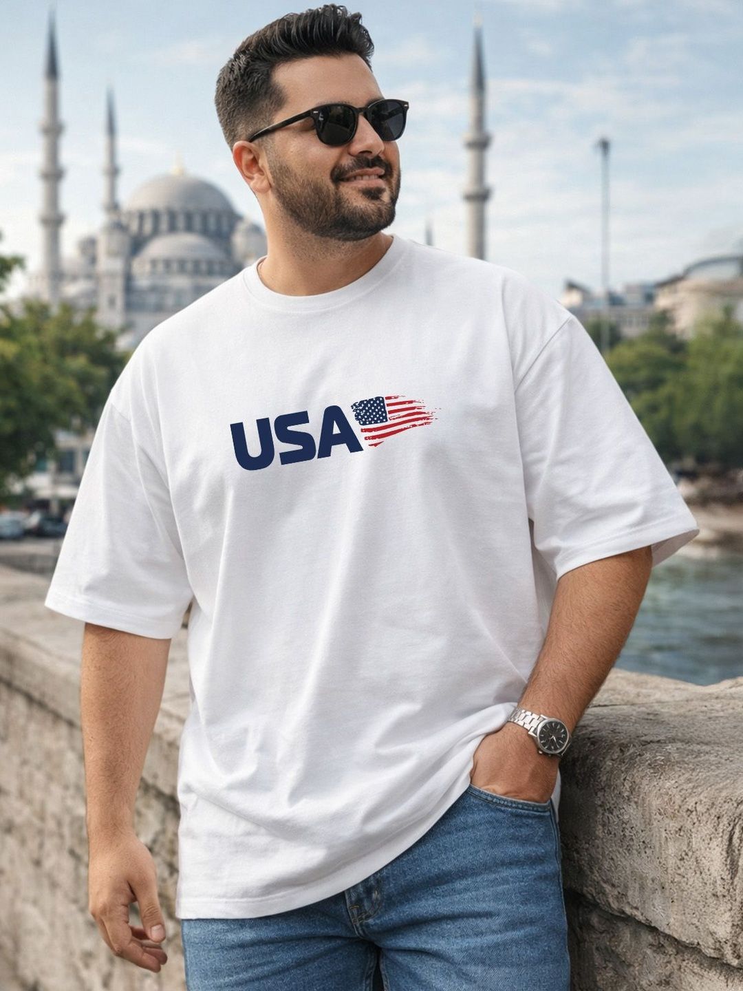 VEIRDO Men Printed Drop-Shoulder Sleeves Pure Cotton T-shirt
