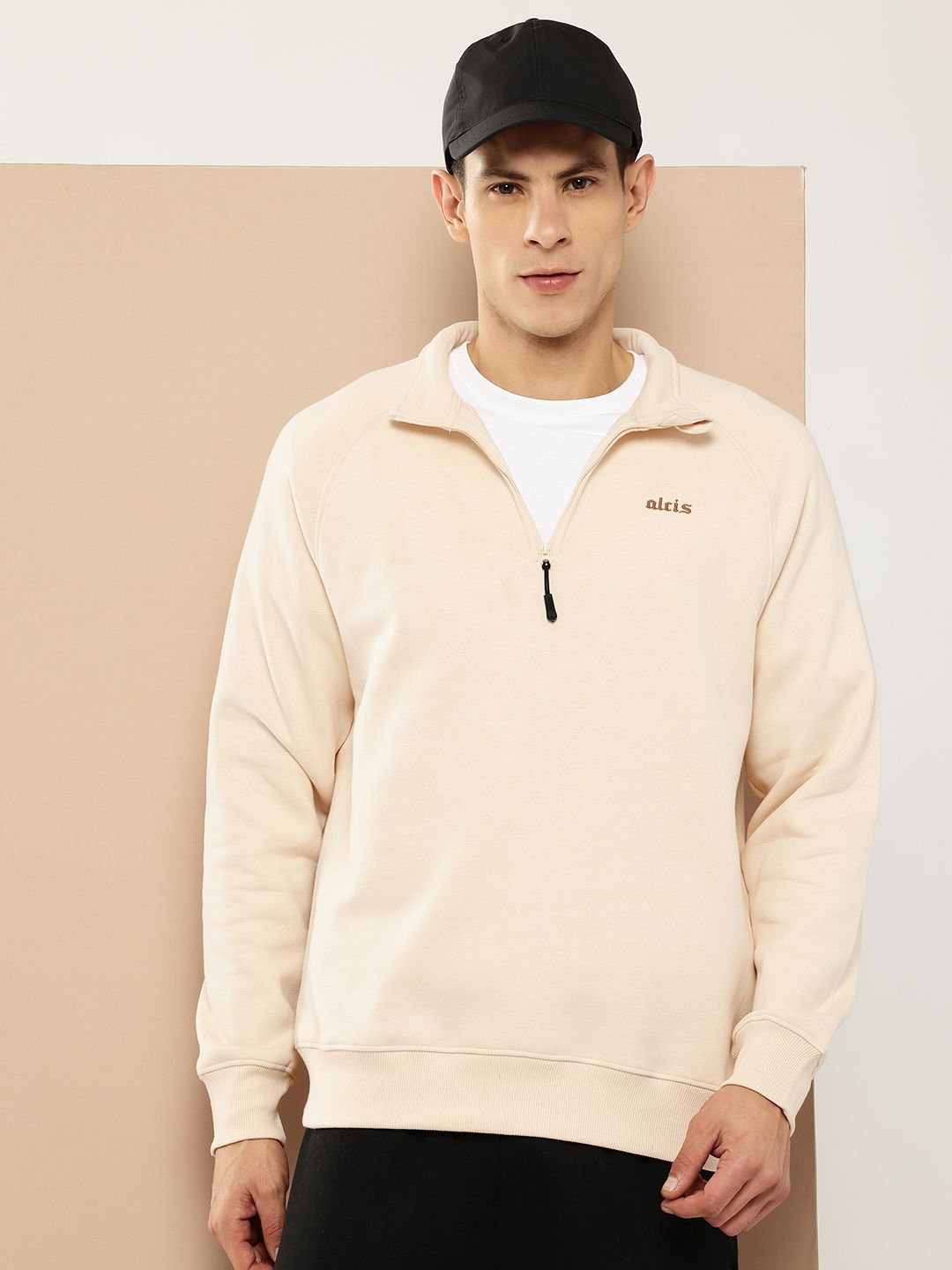 Alcis Brand Logo Self Design Mock Collar Fleece Pullover