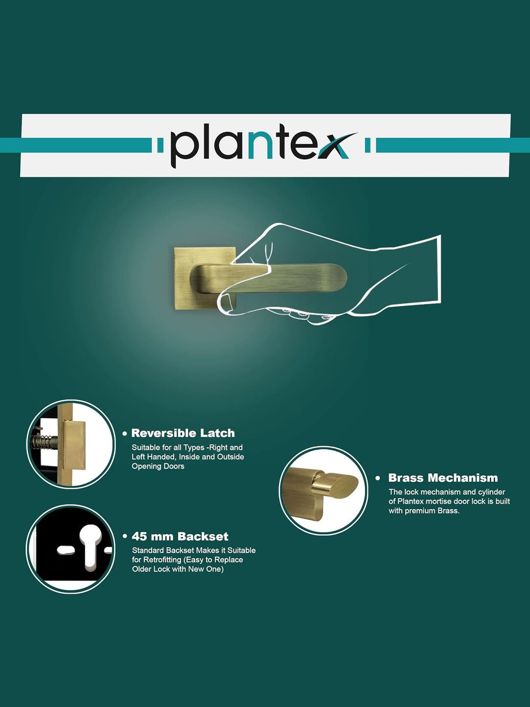 Buy Plantex Gold-Toned Triple Security Door Handle Lock - Door