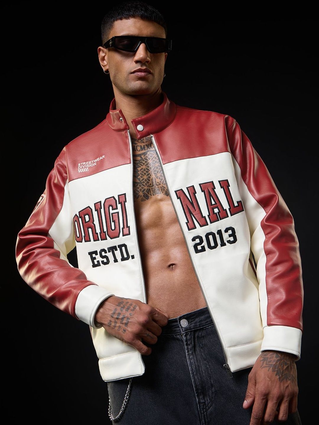 The Souled Store Men Regular Fit Printed Red Biker Jackets