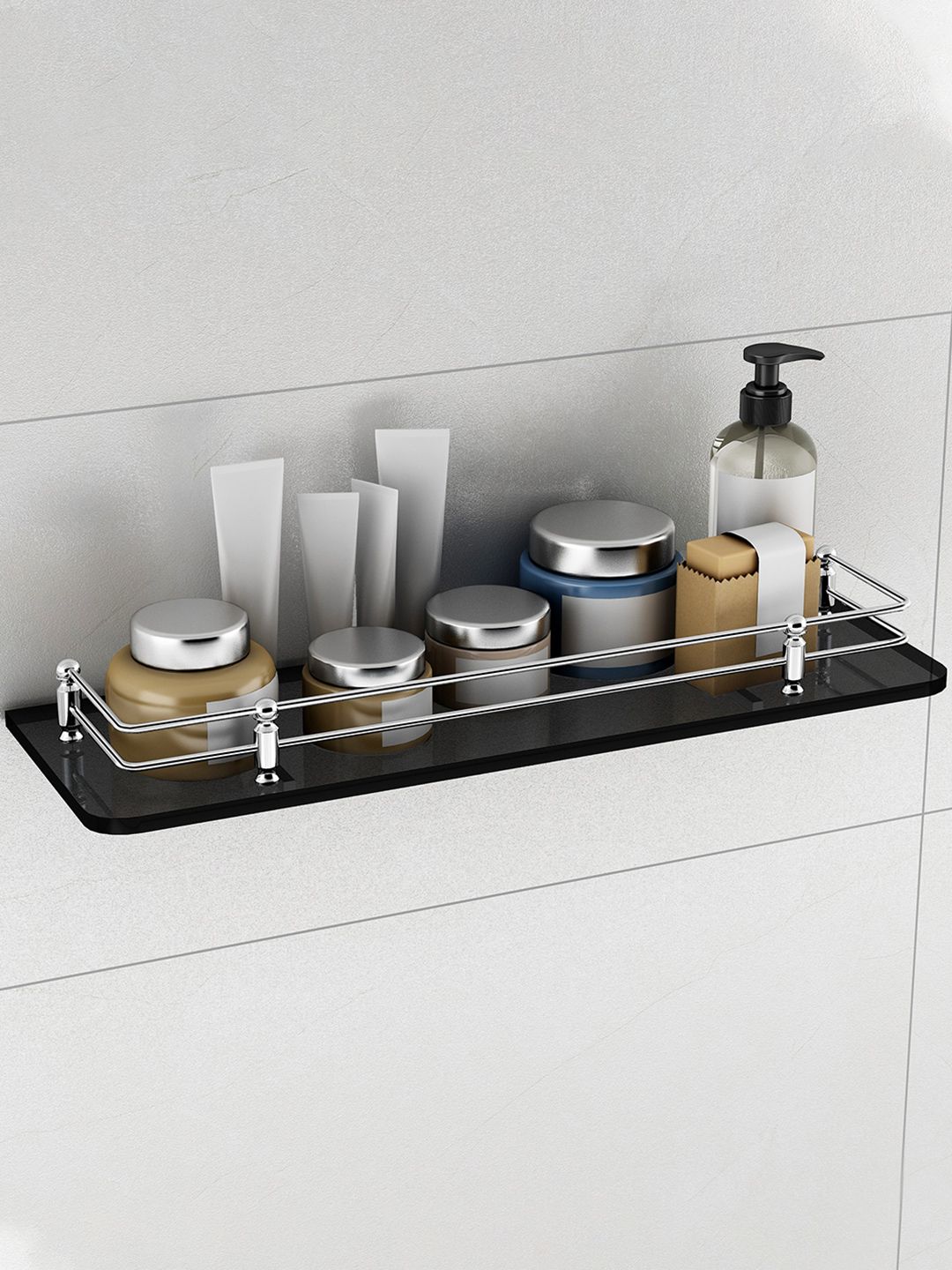 Plantex Black Glass Matte Finish Bathroom Caddy