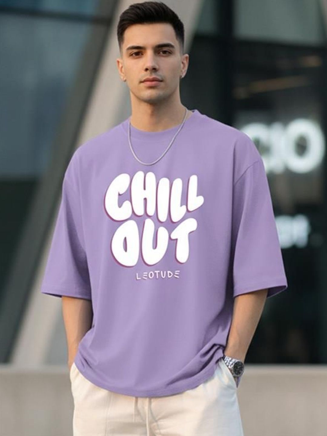 Leotude Men Typography Printed Drop-Shoulder Sleeves T-shirt