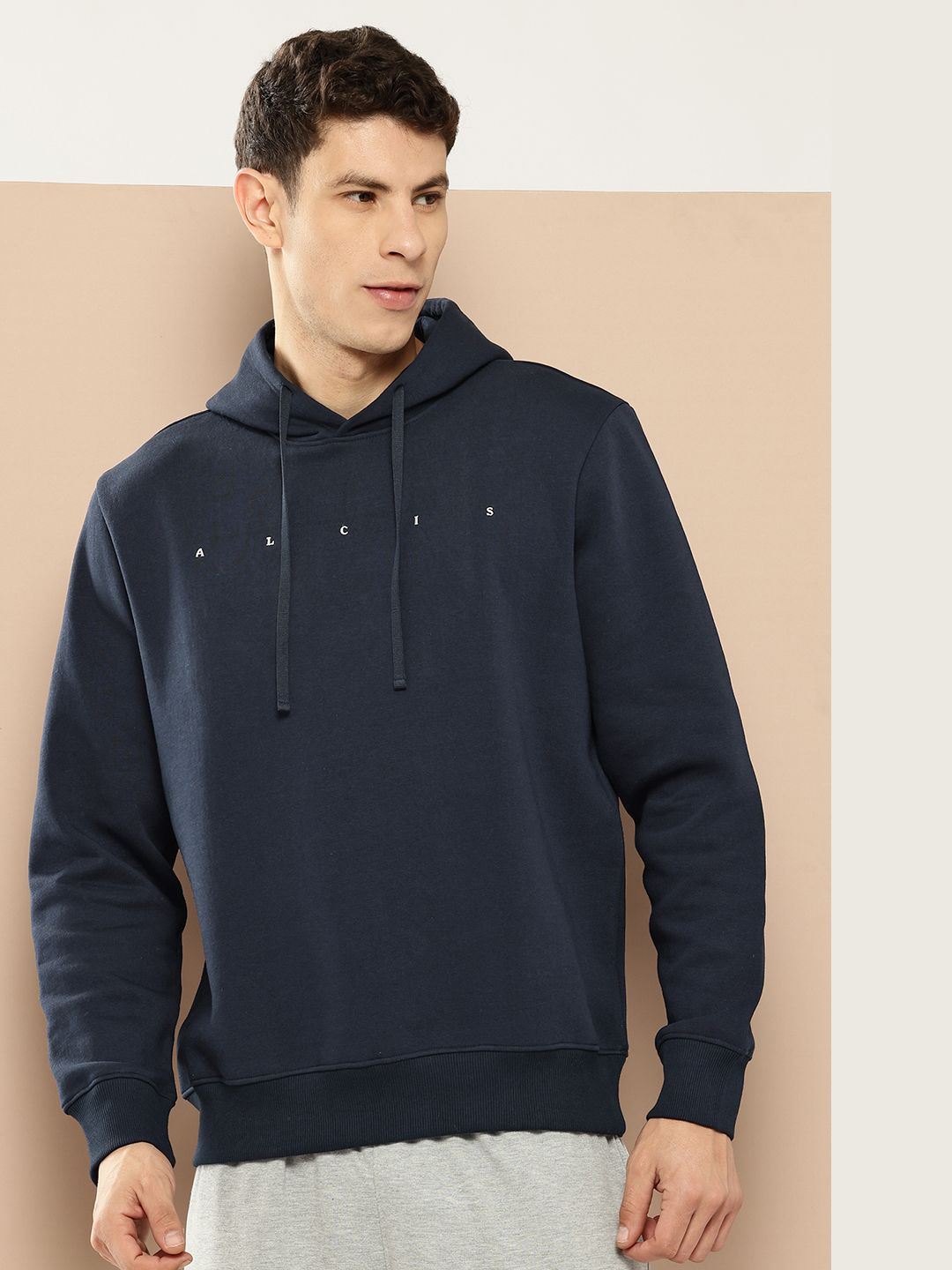 Alcis Brand Logo Self Design Hooded Fleece Pullover