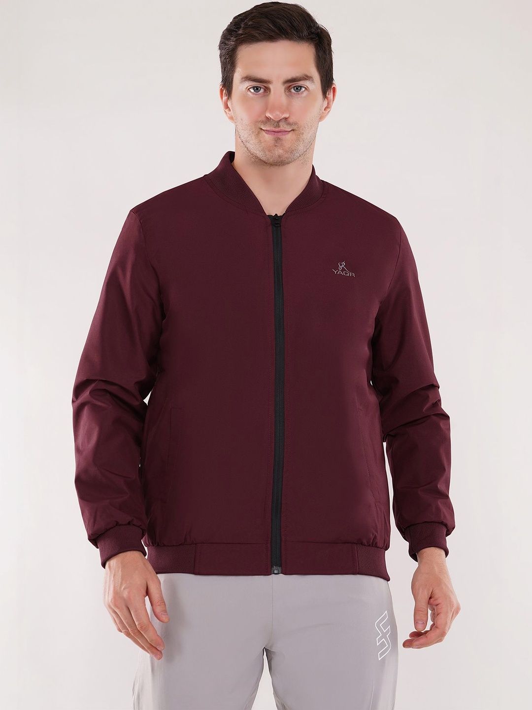 YAQR Men Brand Logo Lightweight Bomber Jacket