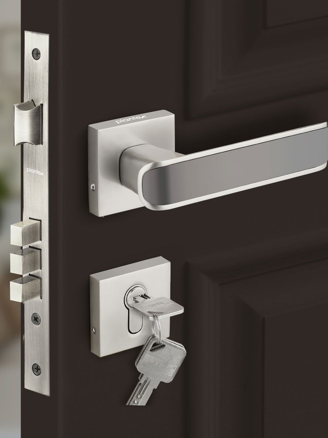 Buy Plantex Grey & Black Premium Handle Door Lock - Door Lock for