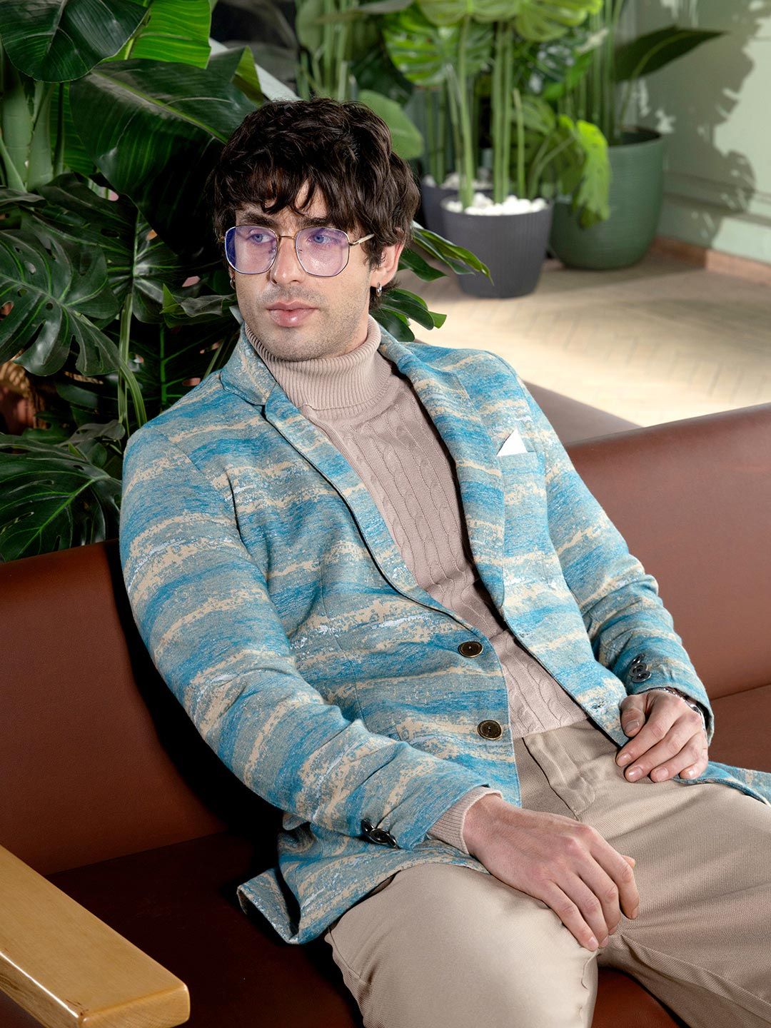 Campus Sutra Self Design Notched Lapel Single-Breasted Blazers