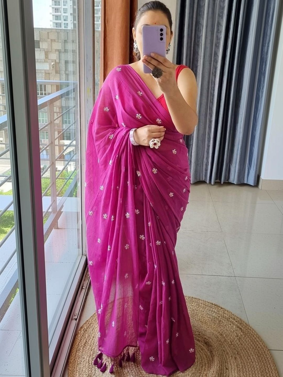 ACHOL Embellished Embroidered Pure Cotton Saree