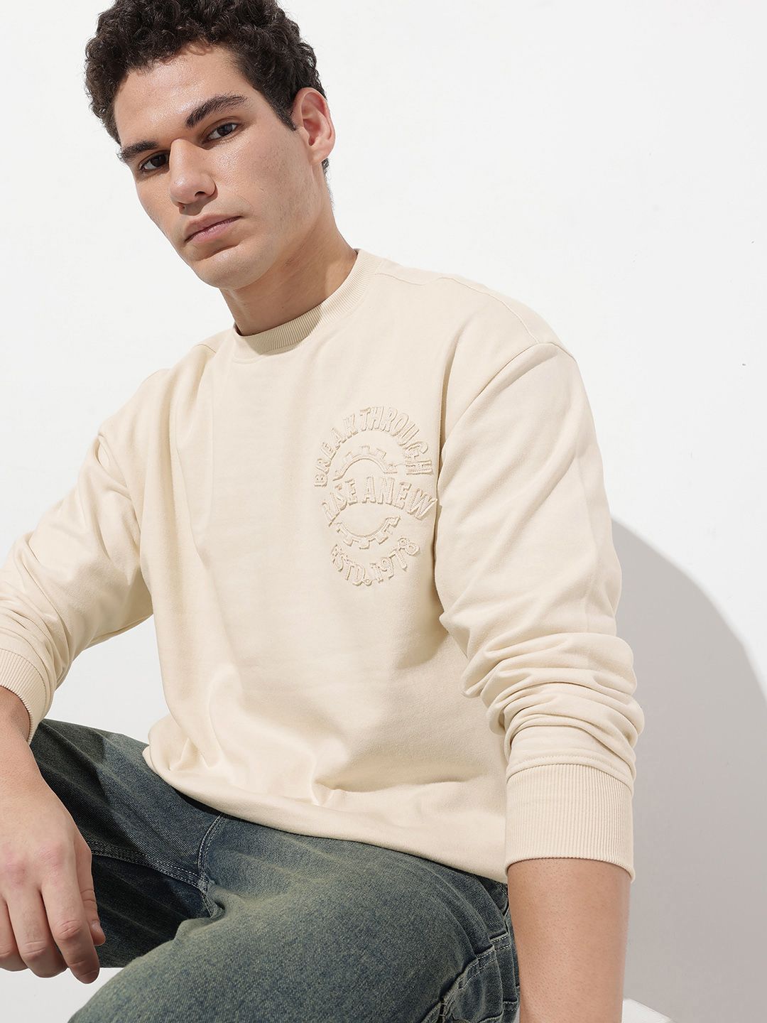 The Roadster Life Co. Relaxed Fit Typography Applique Detail Sweatshirt
