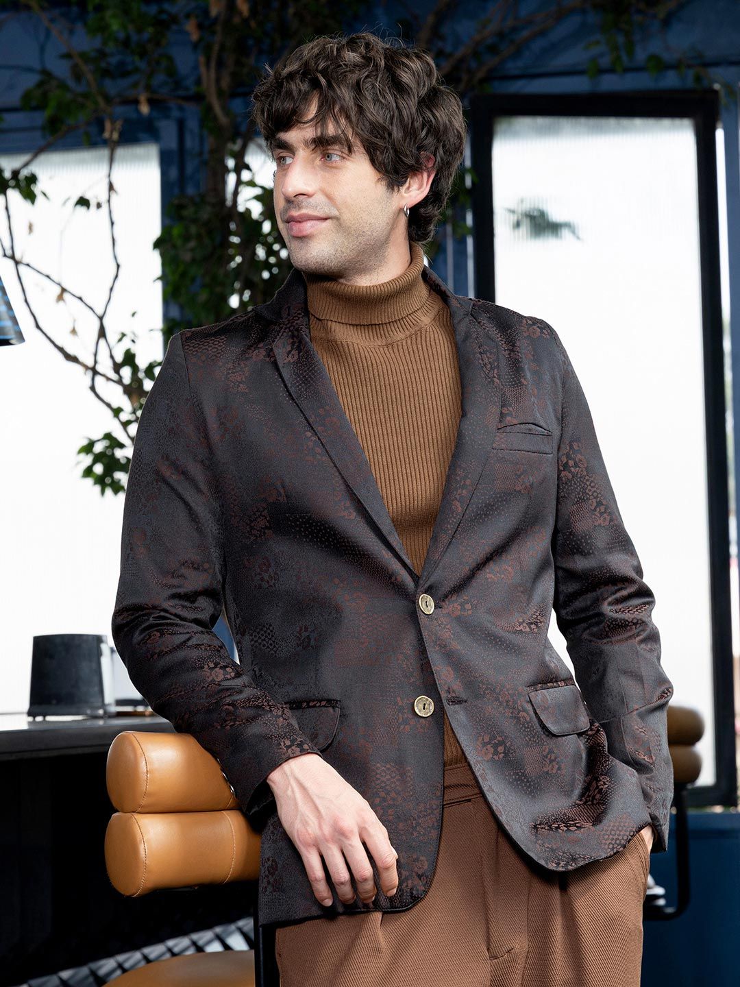 Campus Sutra Printed Notched Lapel Single-Breasted Blazers