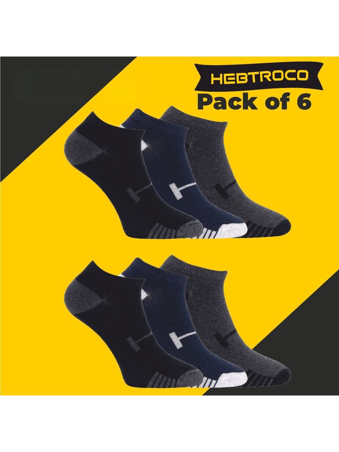 HEBTROCO Unisex Pack Of 6 Striped Ankle Length Socks