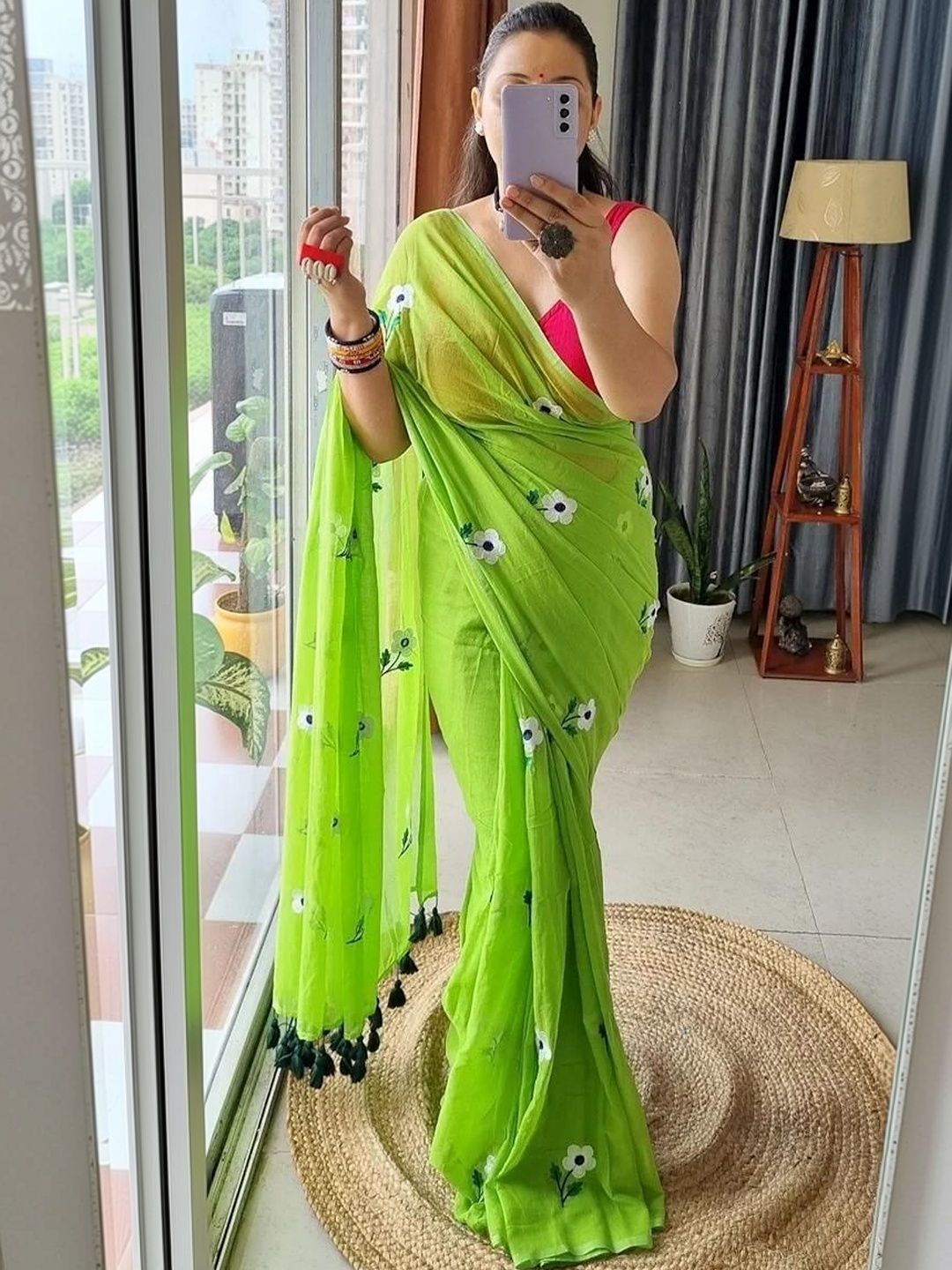 ACHOL Floral Embroidered Pure Cotton Saree