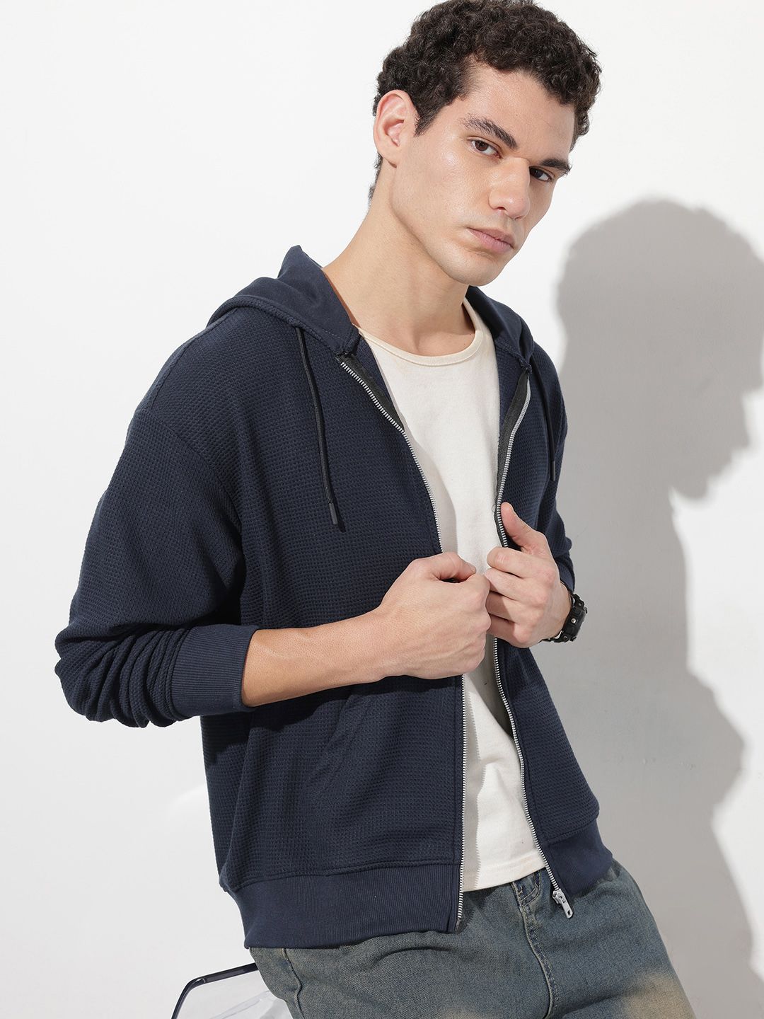 The Roadster Life Co. Textured Relaxed Fit Hooded Sweatshirt