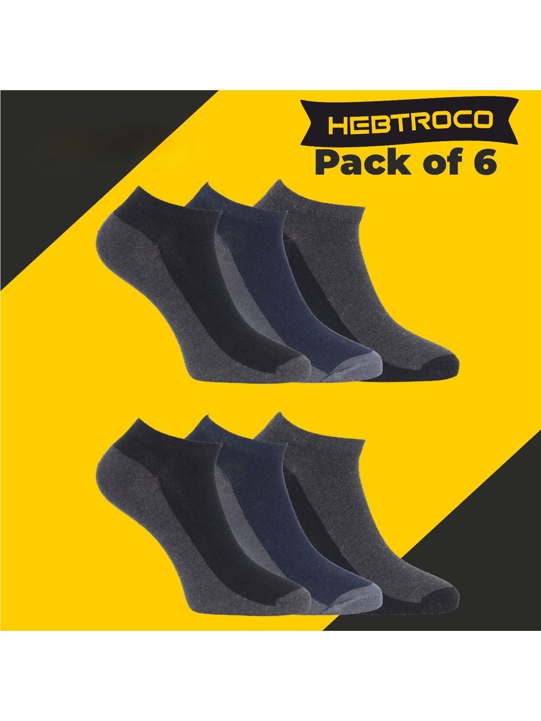 HEBTROCO Unisex Pack Of 6 Ankle Length Socks
