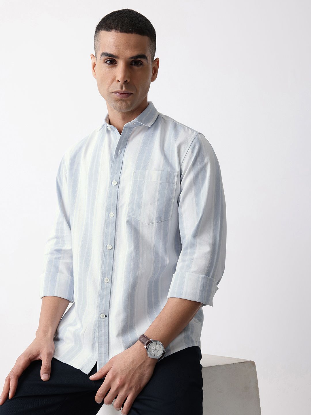 Mast & Harbour Striped Cotton Casual Shirt