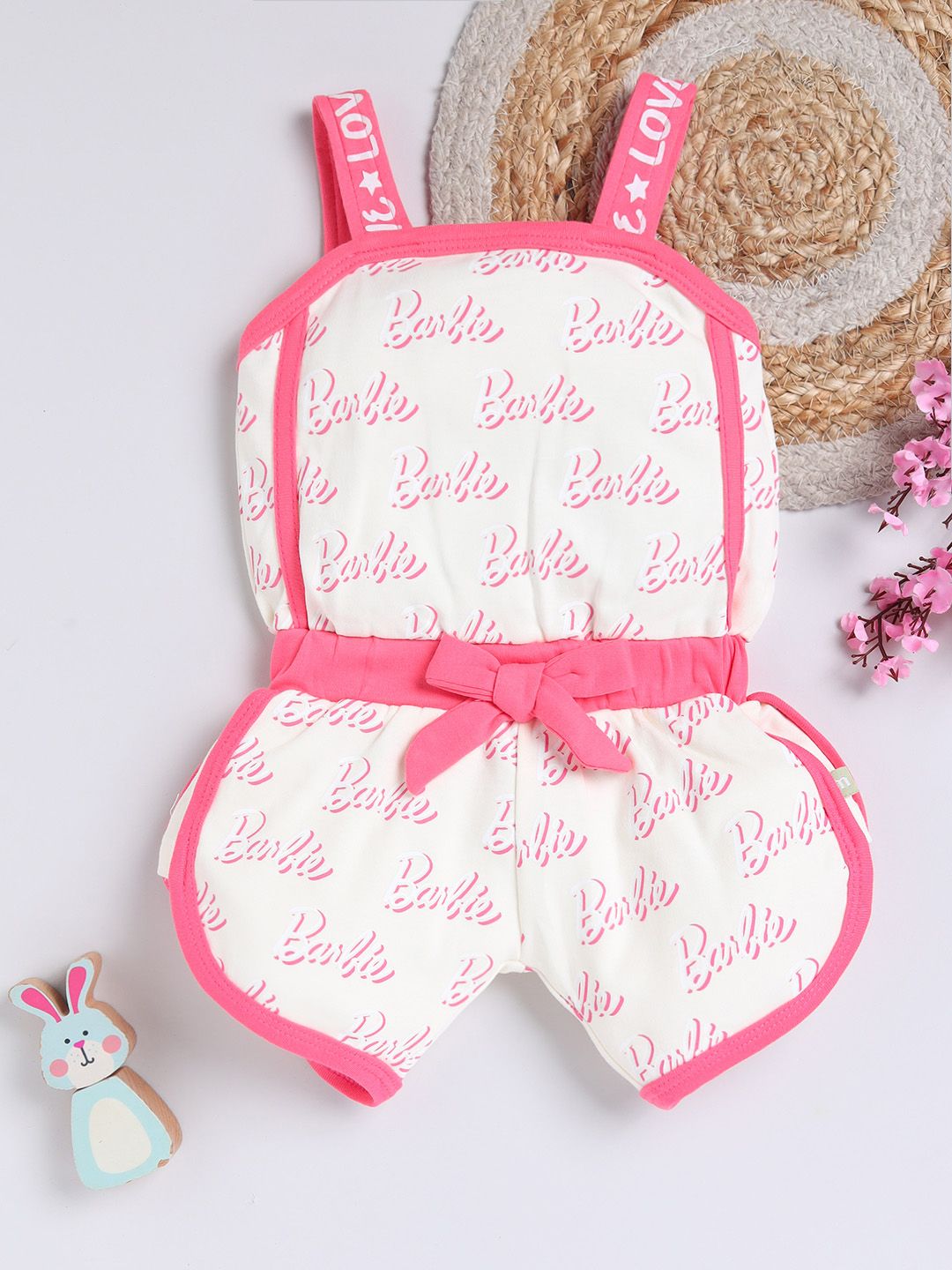 Moms Love Infant Girls Barbie Printed Pure Cotton Basic Jumpsuit