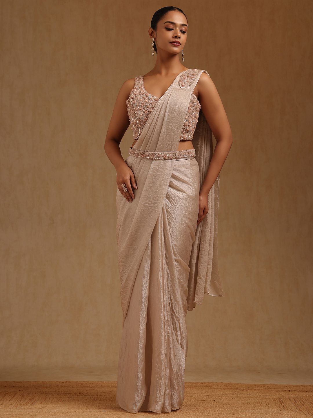 Soch Soch Grey Organza Ready To Wear Saree