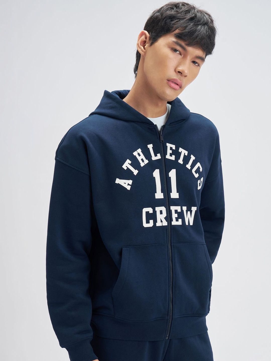 Buy XYXX Men Crew Cotton Blend Oversized Zipper Hoodie
