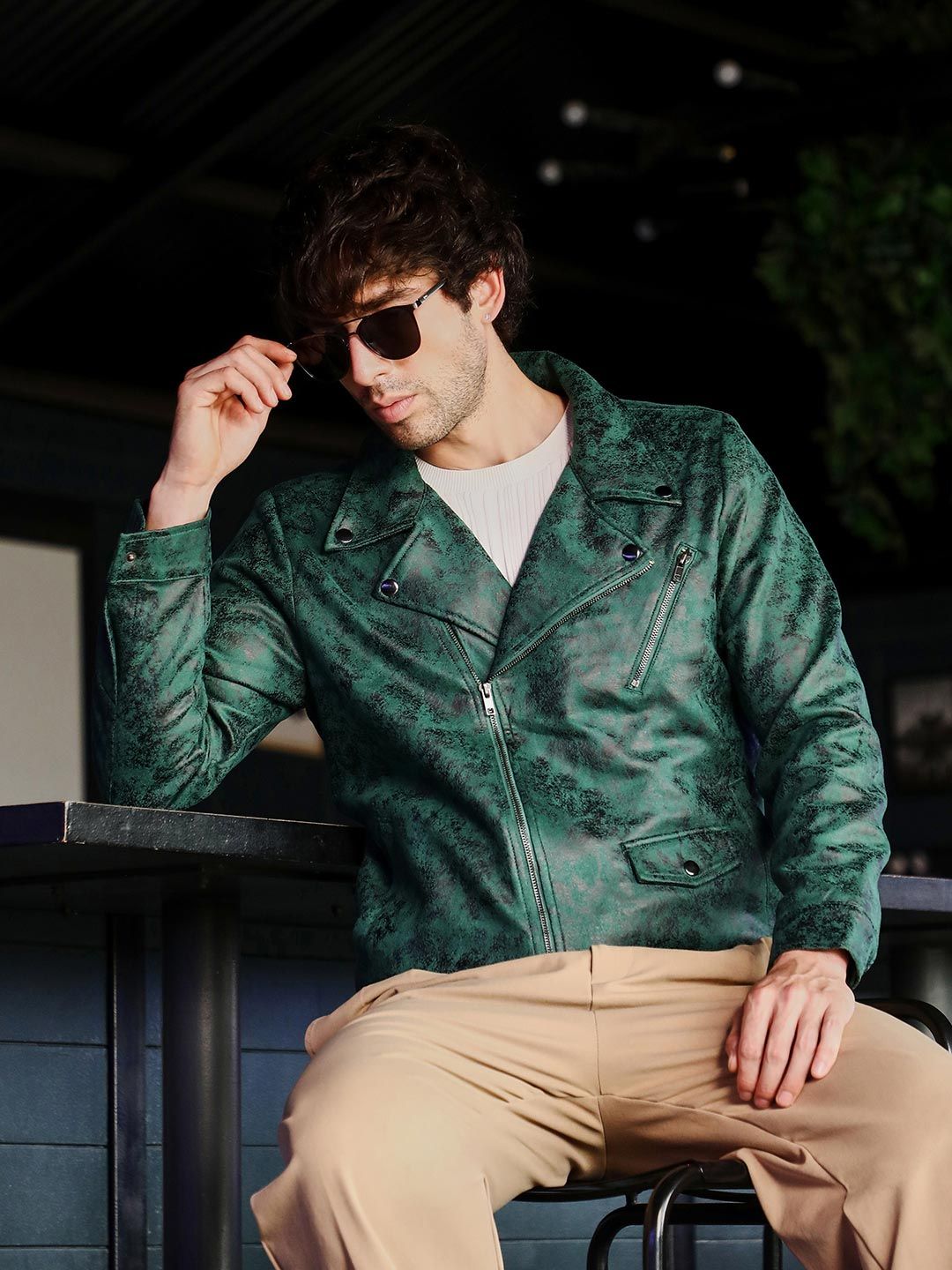 CAHOOT Men Lapel Collar Self Design Biker Jacket