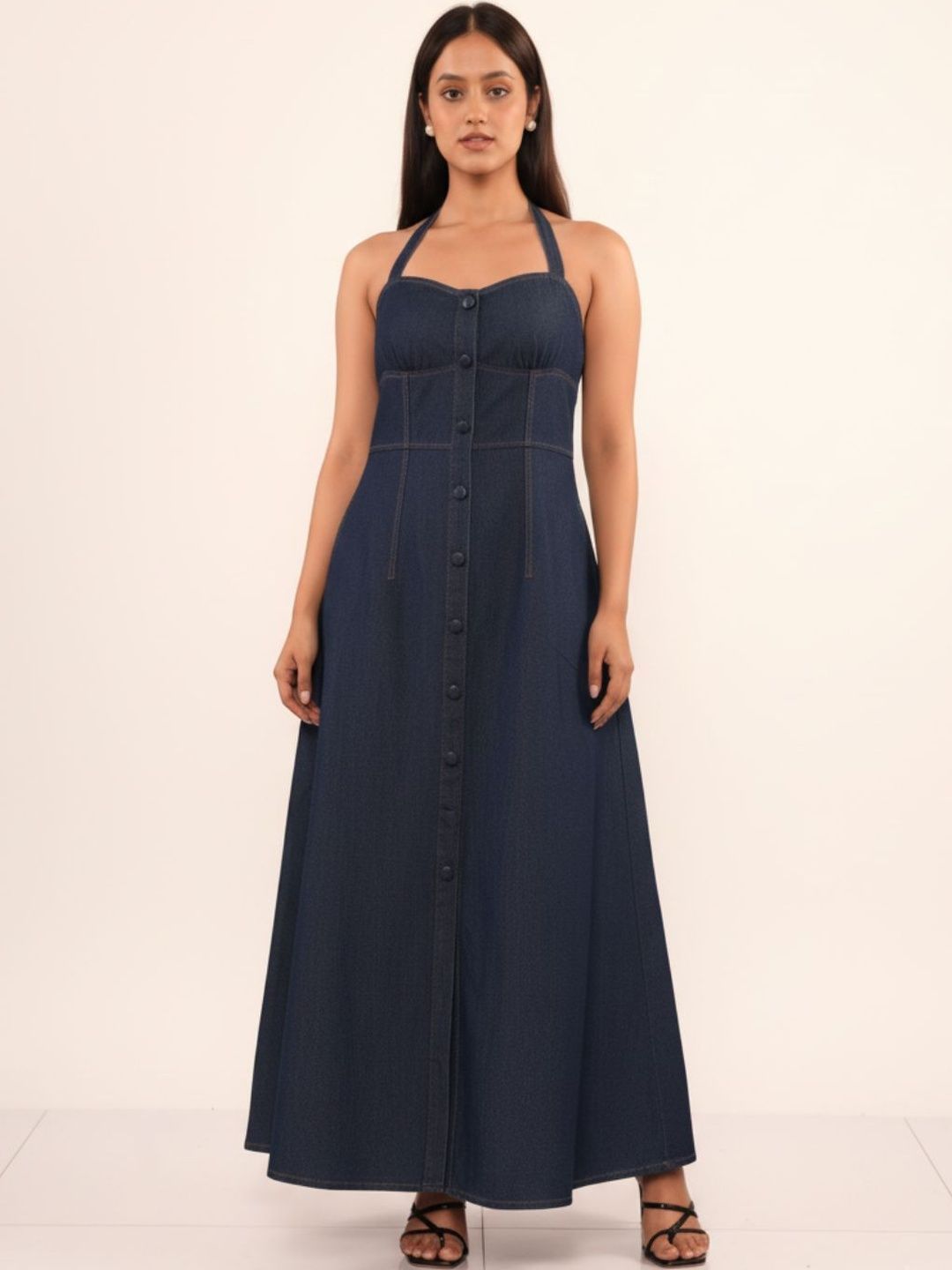 Buy ISU Halter Neck Denim Maxi Dress - Dresses for Women 38394758 | Myntra