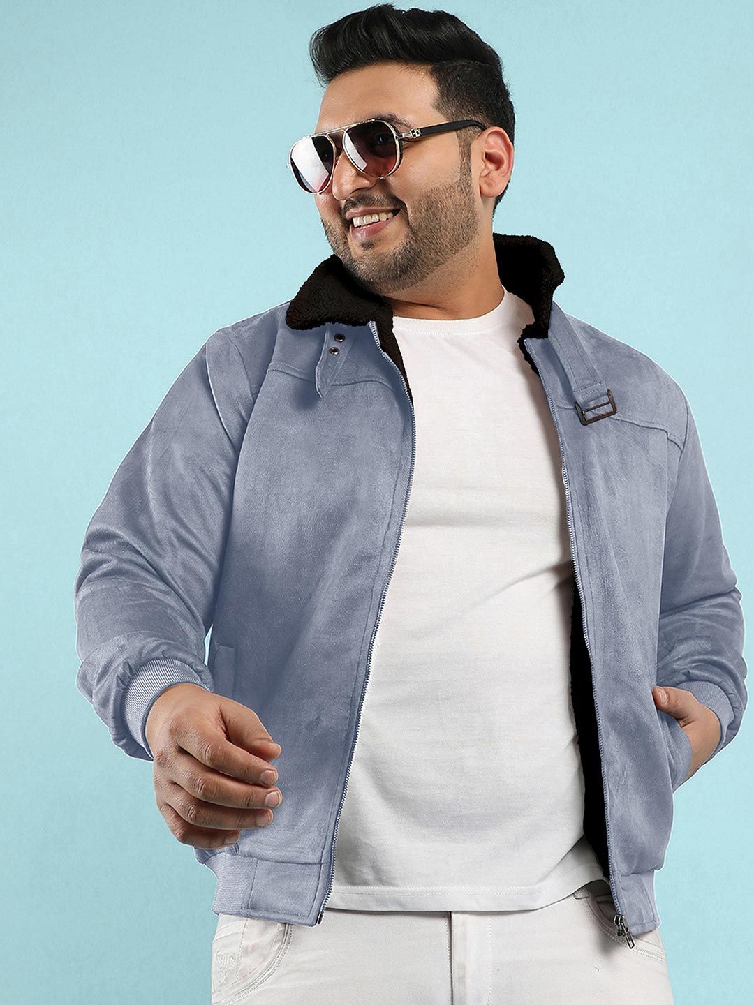 Instafab Plus Men Suede Windcheater Bomber Jacket