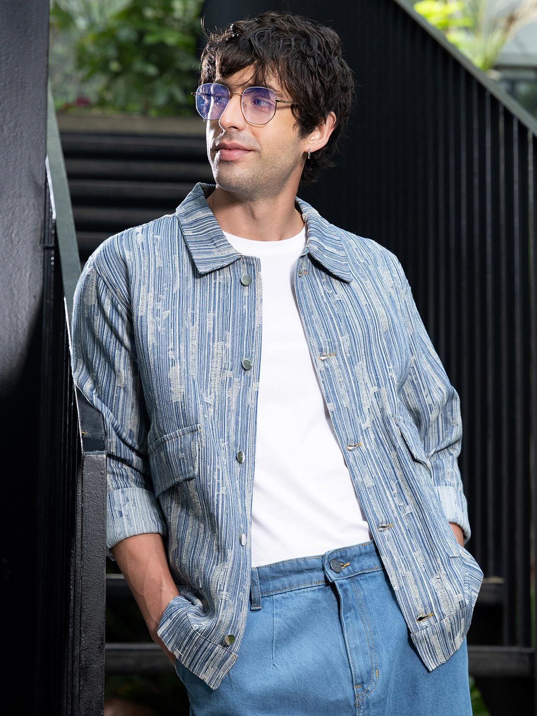 CAHOOT Men Striped Lightweight Denim Jacket