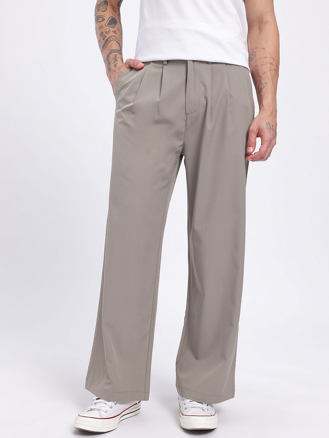 Buy glitchez Men Pleated Wide Leg Trousers - Trousers for Men