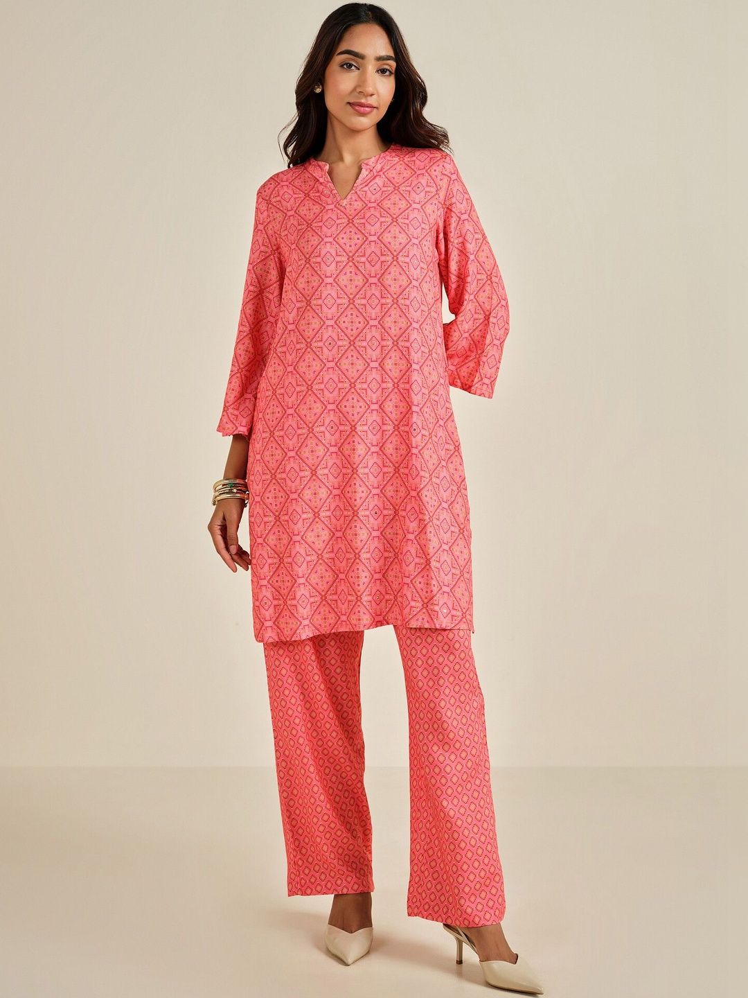 Global Desi Global Desi Women Printed Regular Sequinned Kurta with Trousers