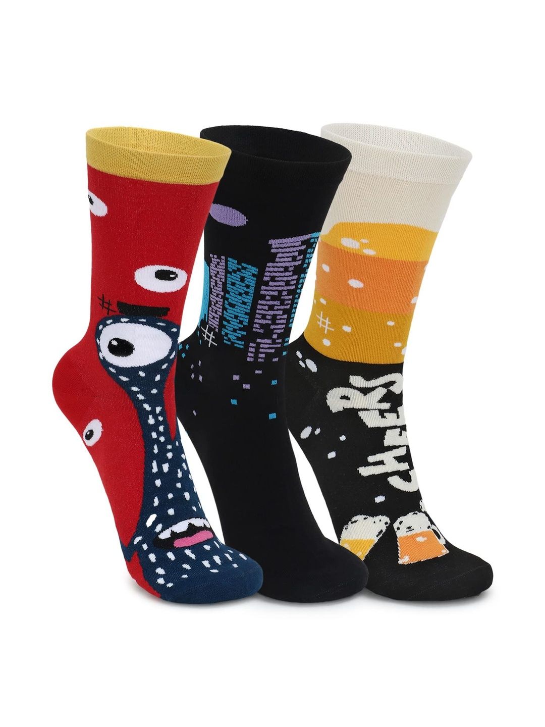MILLS BROWN Men Pack of 3 Patterned  Calf Length Socks