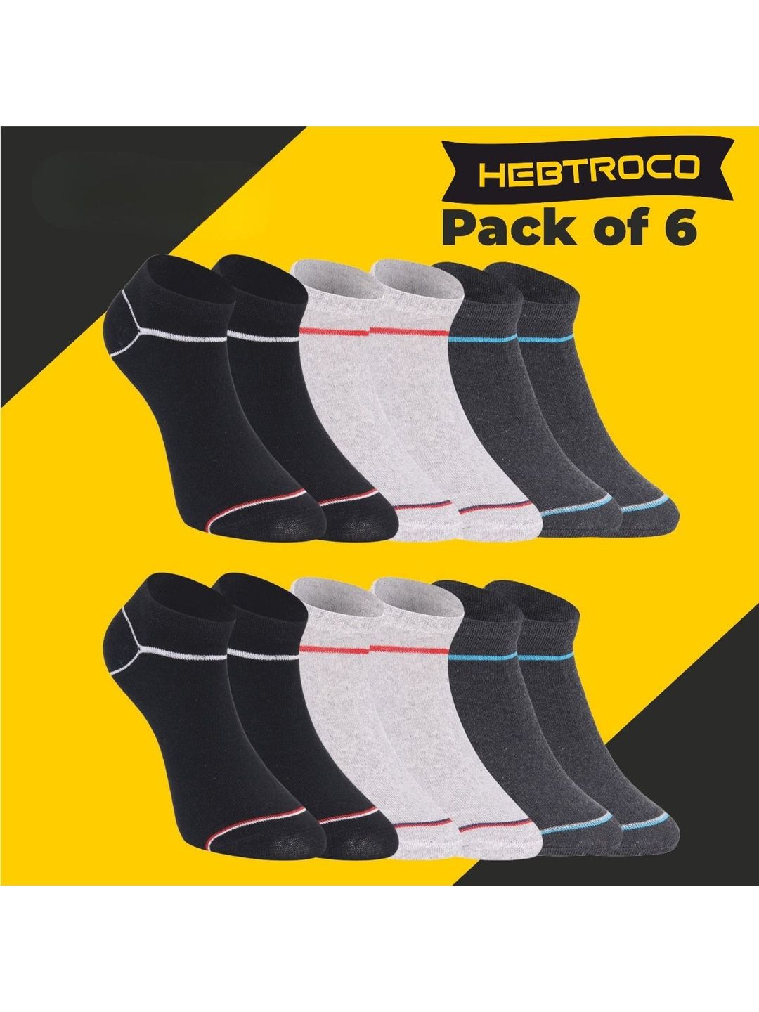 HEBTROCO Unisex Pack Of 6 Striped Ankle Length Socks