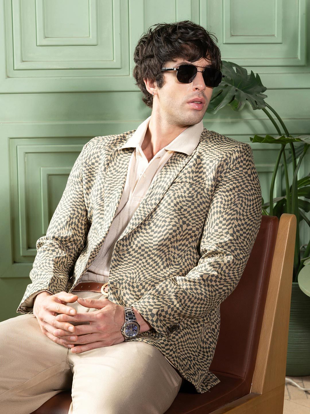 Campus Sutra Checked Notched Lapel Single-Breasted Casual Blazers