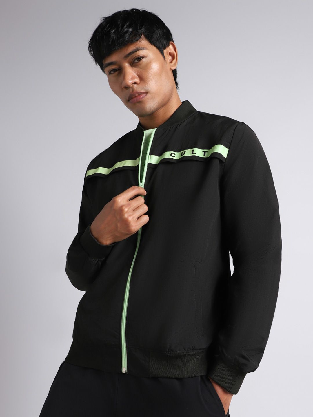CULT Men Colourblocked Lightweight Training or Gym Bomber Jacket
