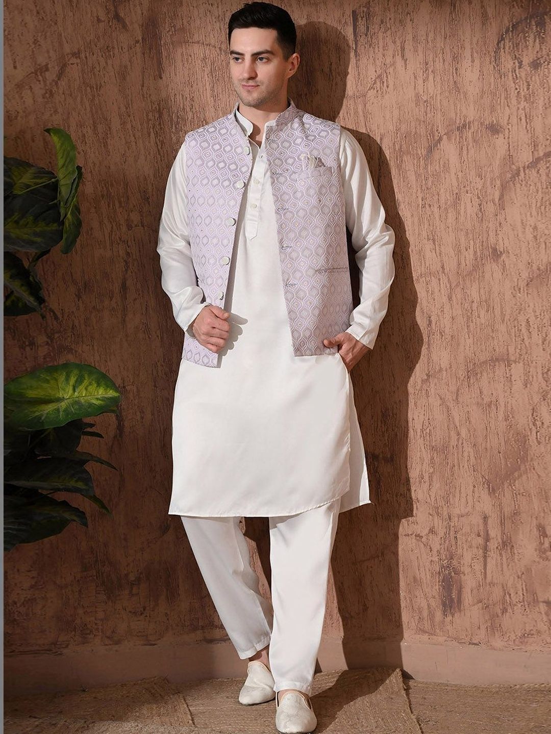Aesthelia Embroidered Satin Nehru Jackets