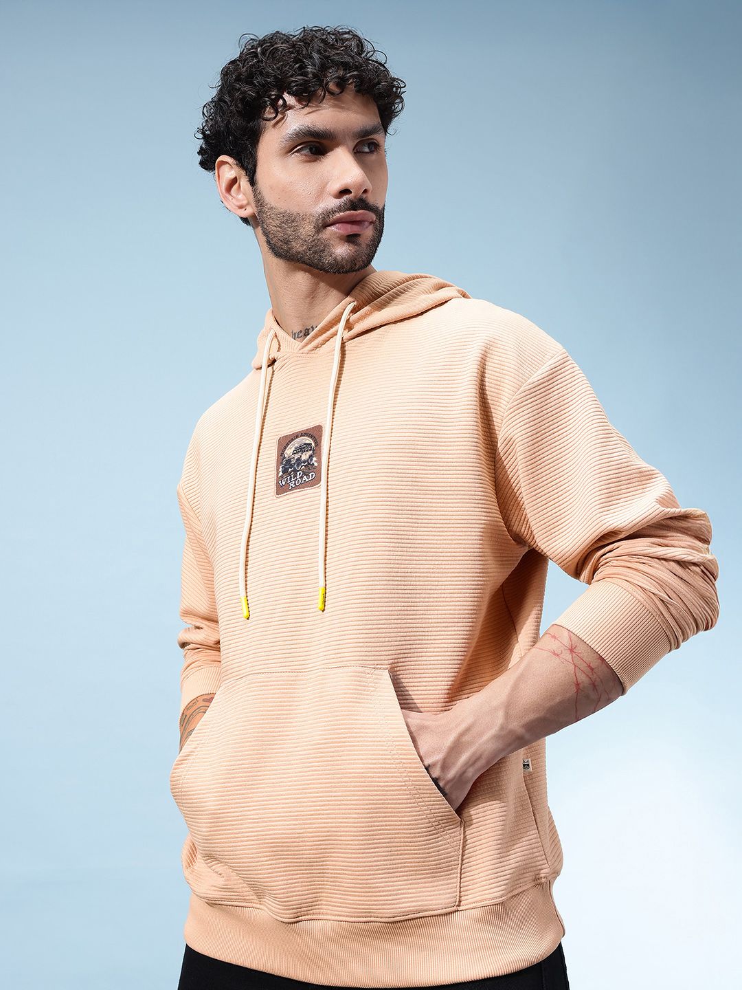 glitchez Self Striped Oversized Pullover with Applique Detail