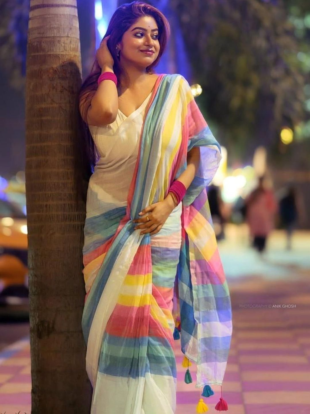 ACHOL Striped Saree