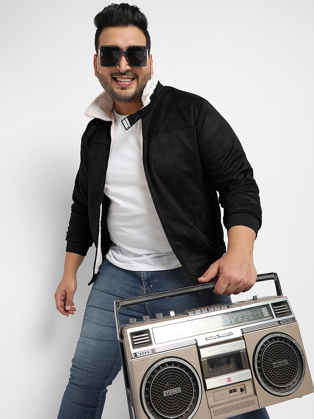 Instafab Plus Men Suede Bomber Jacket