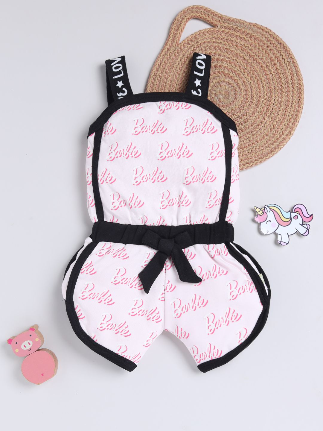 Moms Love Infant Girls Barbie Printed Pure Cotton Basic Jumpsuit