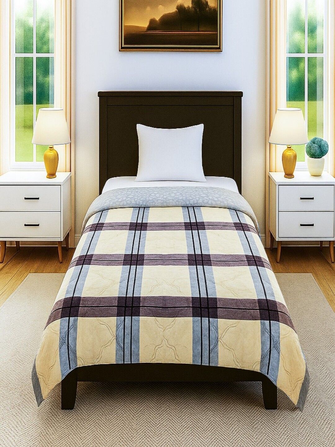 Threadwear Yellow & Yellow Checked AC Room 300 GSM Comforter